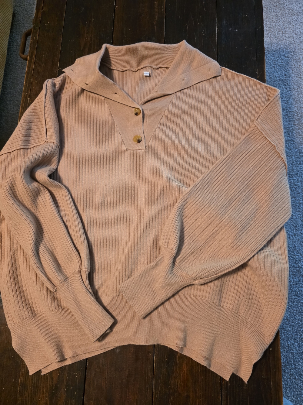 Ribbed Knit Polo Sweater in Tan